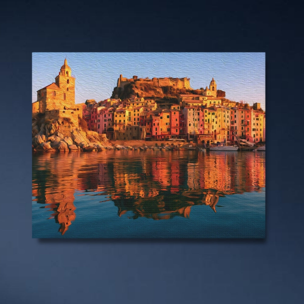 Porto Venere, Italy | Coastal Village Harbor Reflection | Original Series Gallery Canvas detail