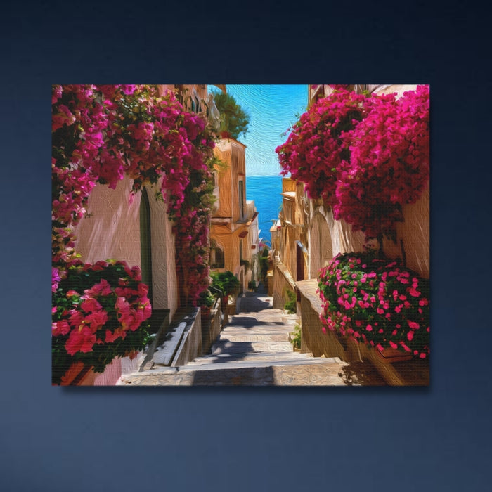 Positano, Italy | Positano Bougainvillea Stairway Alley | Original Series Gallery Canvas