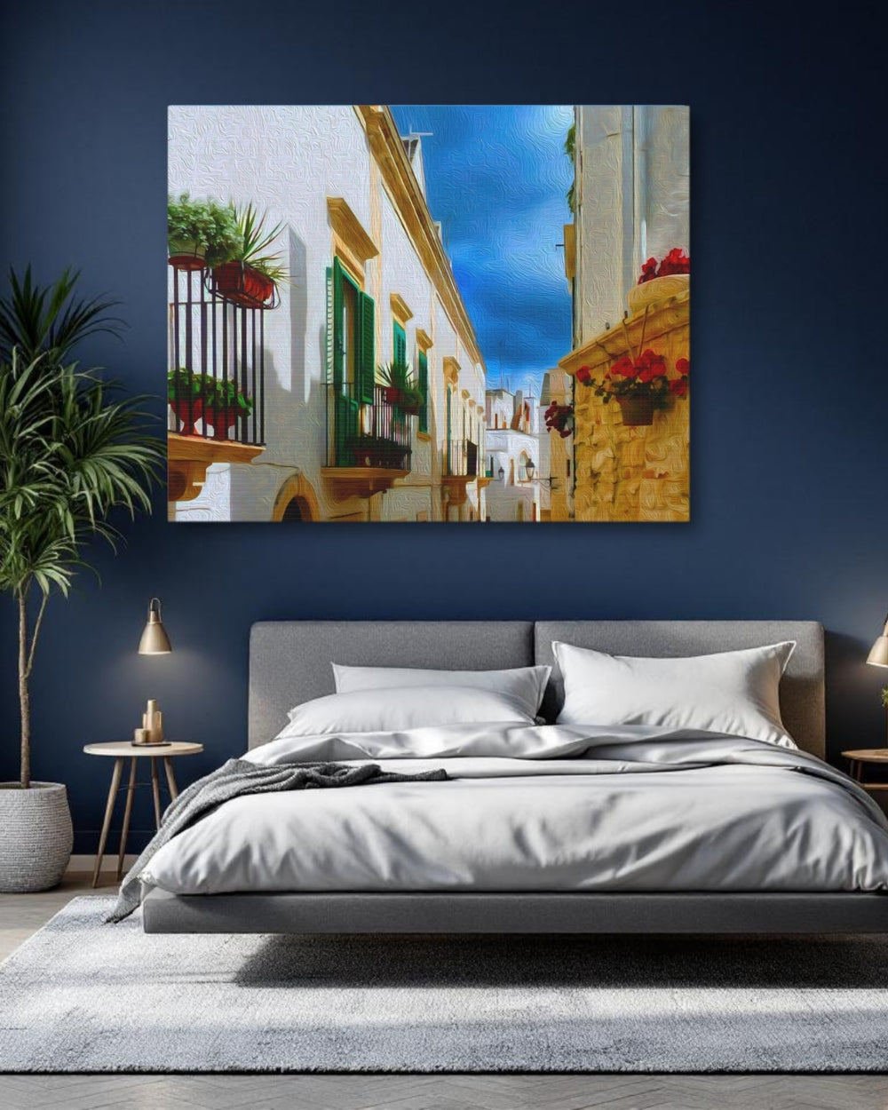 Puglia, Italy | Whitewashed Alley With Flowers | Original Series Gallery Canvas detail