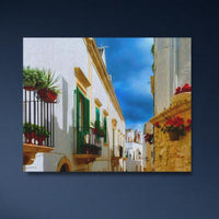 Whitewashed Alley With Flowers — close-up thumbnail