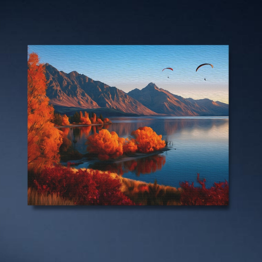 Queenstown, New Zealand | Autumn Lake Mountain Vista | Original Series Gallery Canvas detail