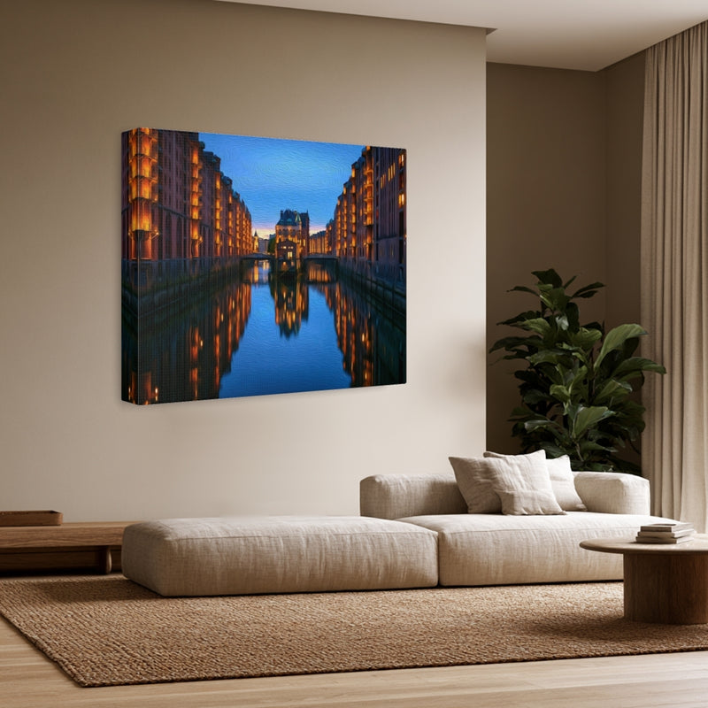 Speicherstadt Canal at Dusk — Hamburg, Germany, view 3