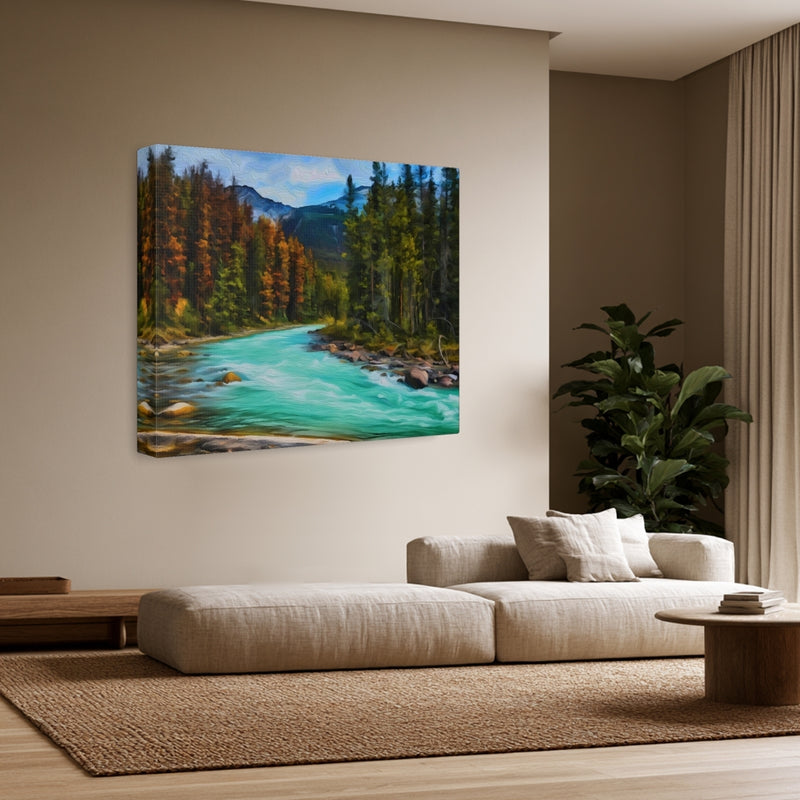 Mountain River Through Forest — Jasper, Alberta, view 3