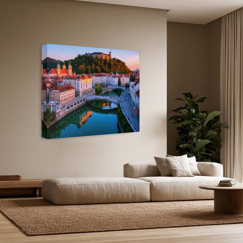Triple Bridge And Castle Hill Sunset — Ljubljana, Slovenia, view 3