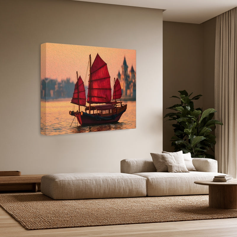 Hong Kong, China | Hong Kong Harbor Junk Boat | Original Series Gallery Canvas
