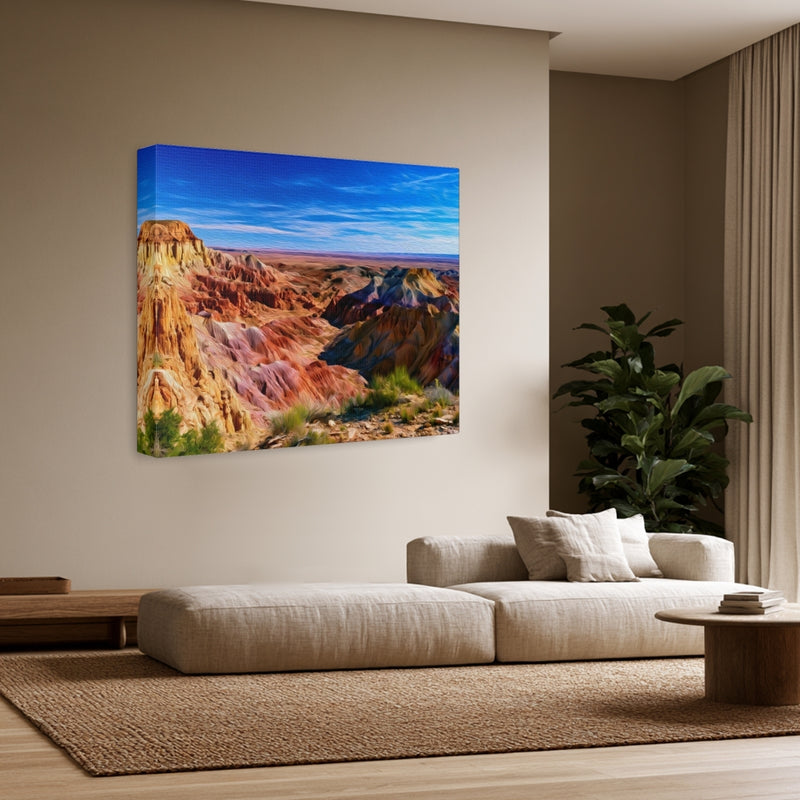 Colorful Badlands Canyon Vista — Badlands National Park, South Dakota, view 3