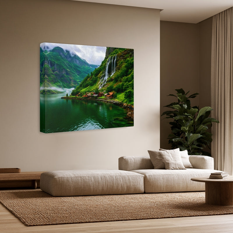 Fjord Village Waterfall Vista — Nærøyfjord, Norway, view 3
