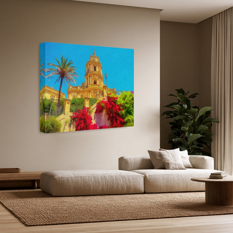Baroque Cathedral with Bougainvillea — Sicily, Italy, view 3