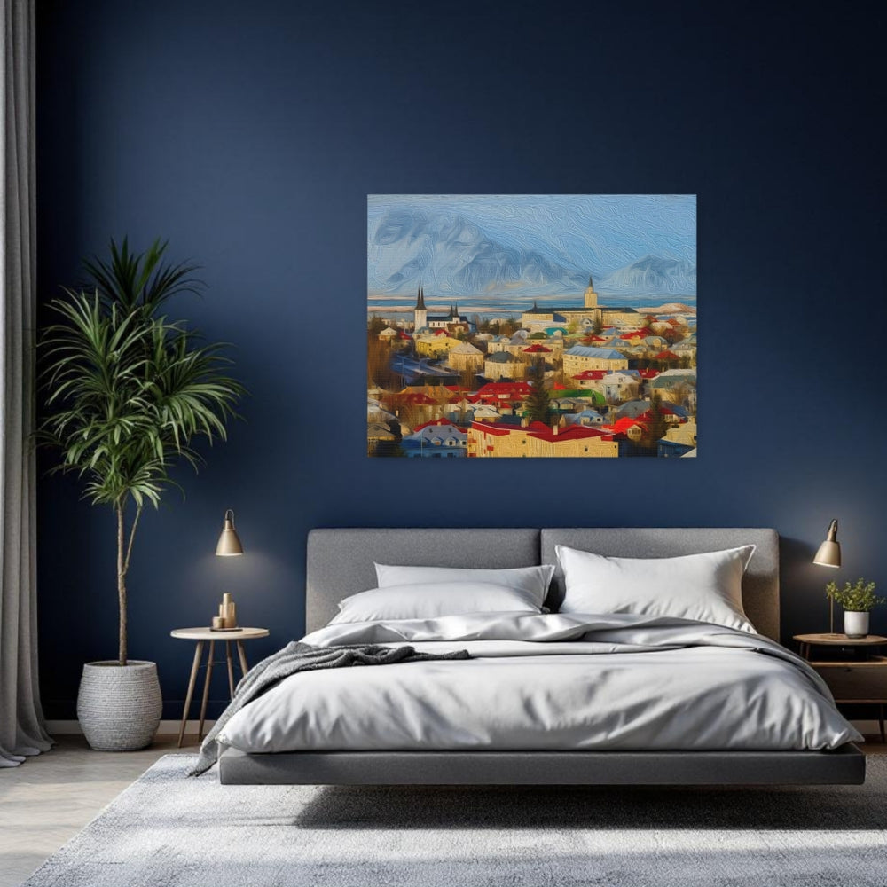 Reykjavik, Iceland | Colorful Arctic Capital Cityscape | Original Series Gallery Canvas detail