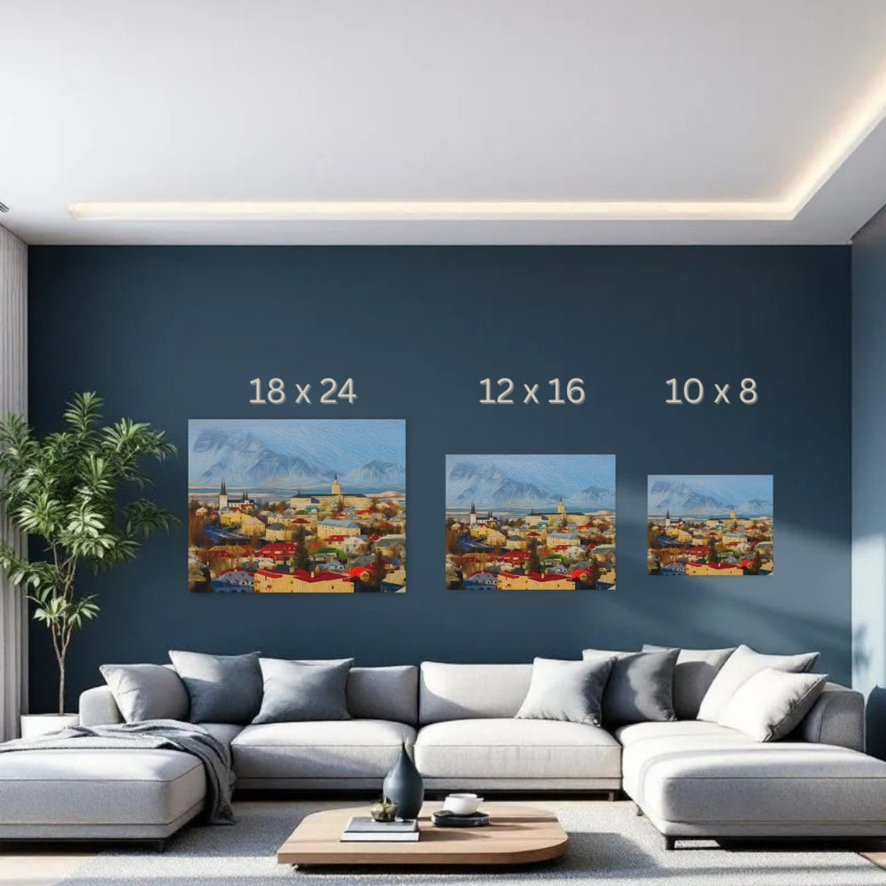 Reykjavik, Iceland | Colorful Arctic Capital Cityscape | Original Series Gallery Canvas detail