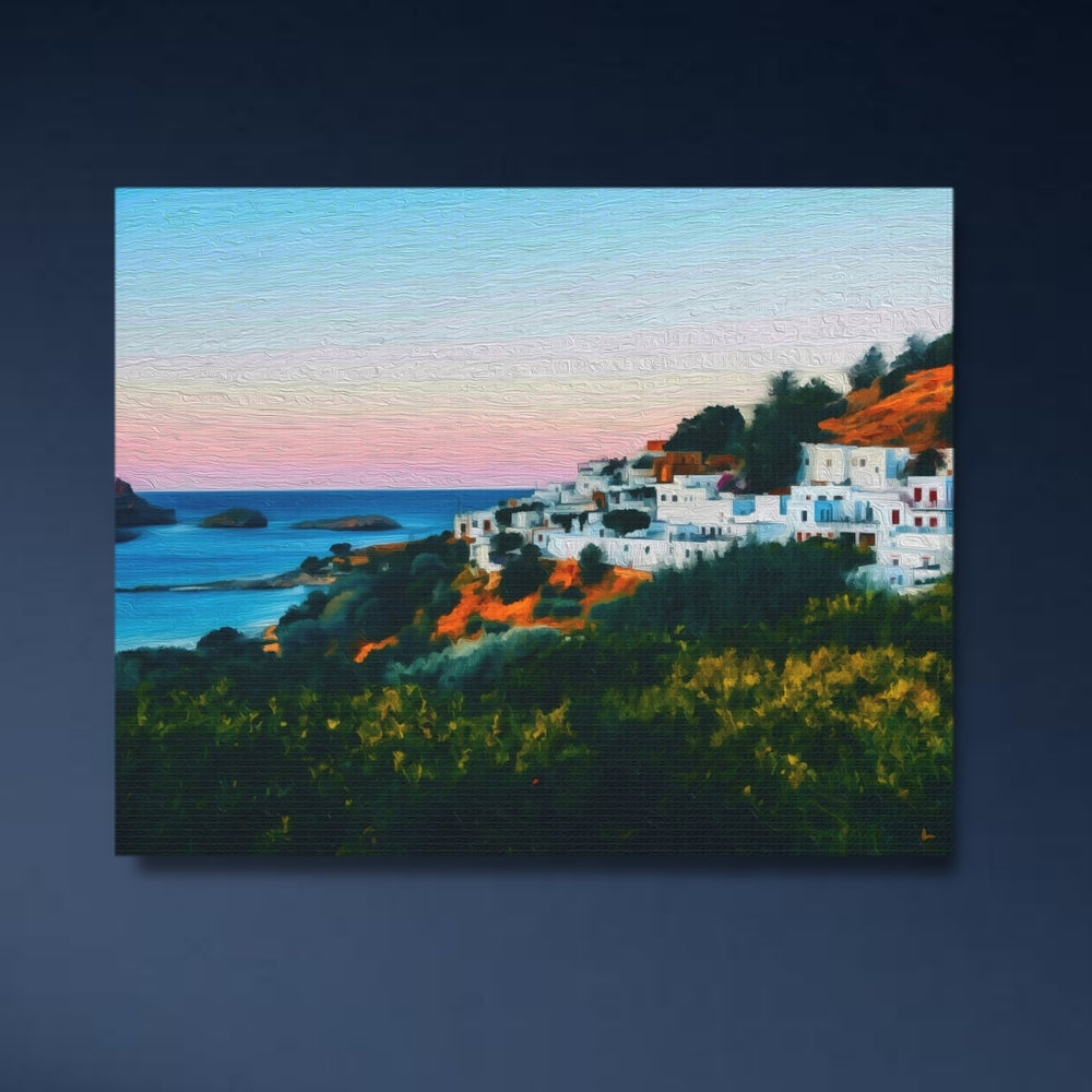 Rhodes, Greece | Lindos Village Coastal Sunset | Original Series Gallery Canvas detail