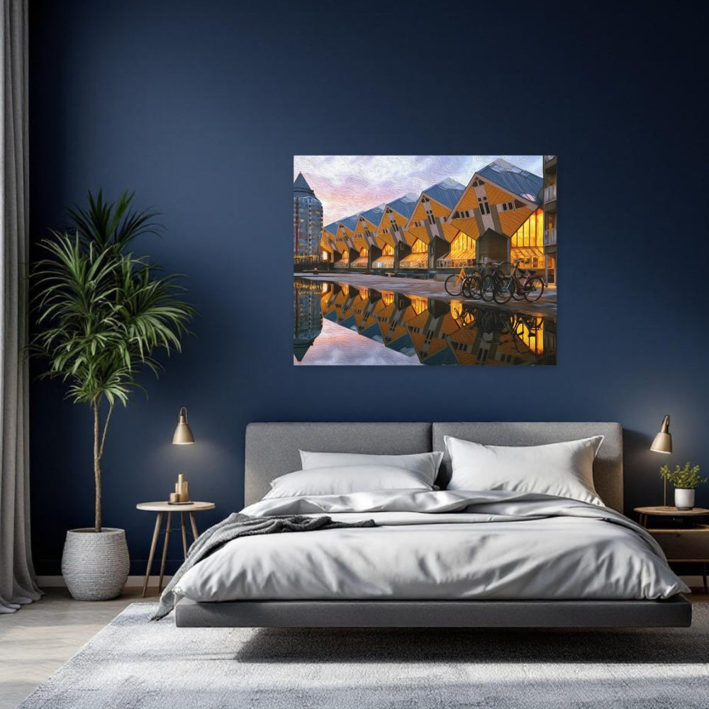 Rotterdam, Netherlands | Cube Houses Canal Reflection | Original Series Gallery Canvas detail
