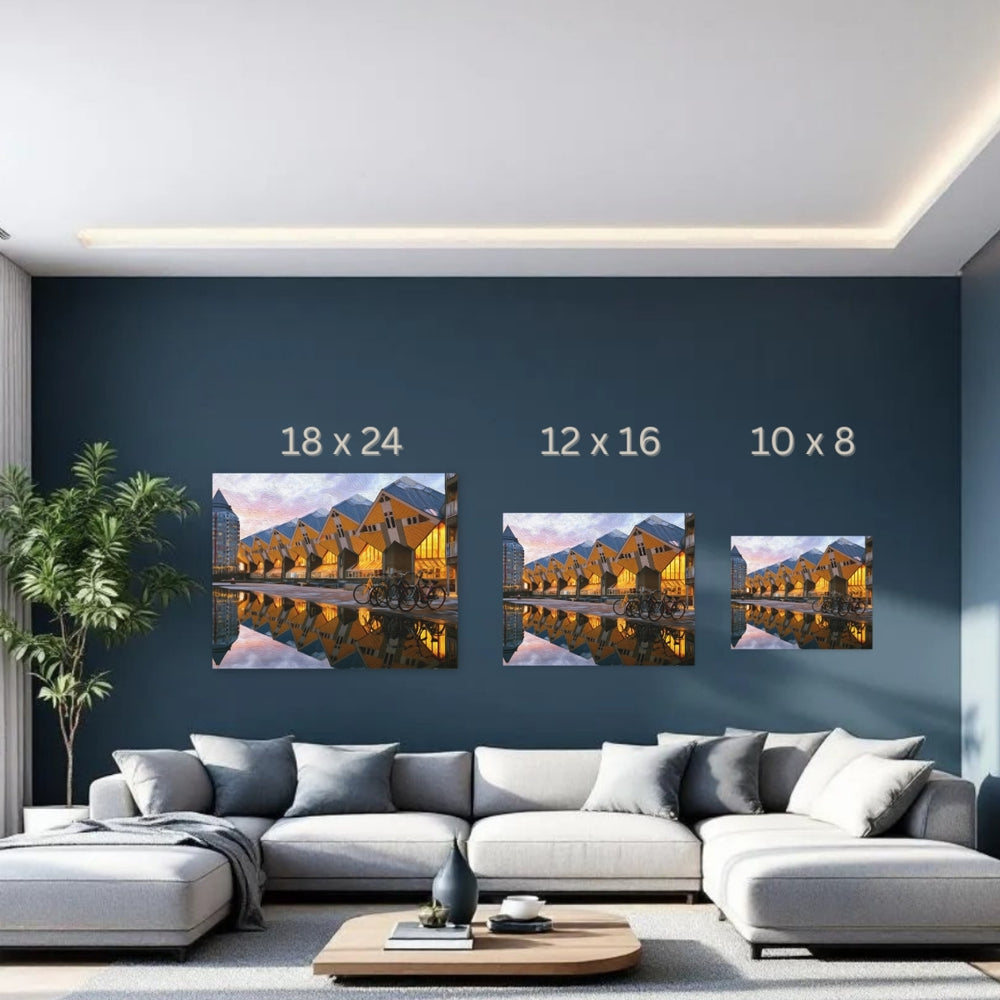 Rotterdam, Netherlands | Cube Houses Canal Reflection | Original Series Gallery Canvas detail