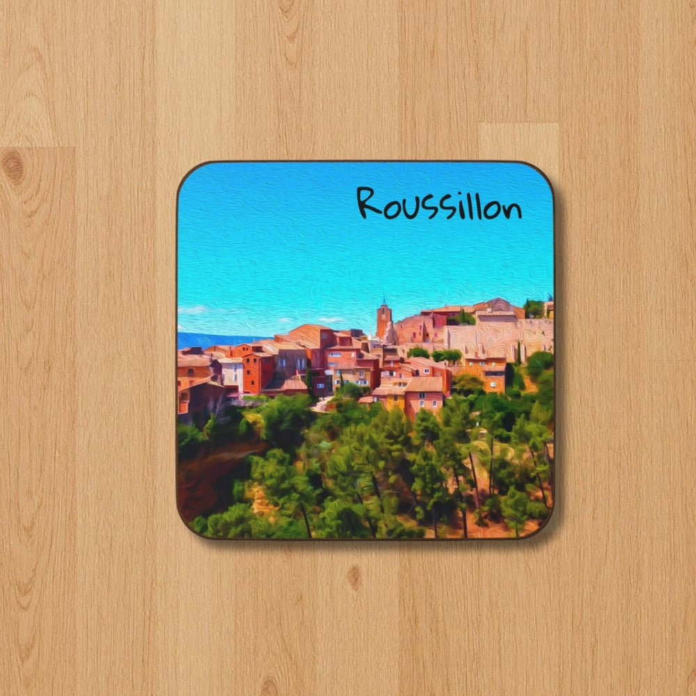 Roussillon, France | Ochre Village on Cliffs | Original Series Hardboard Coaster