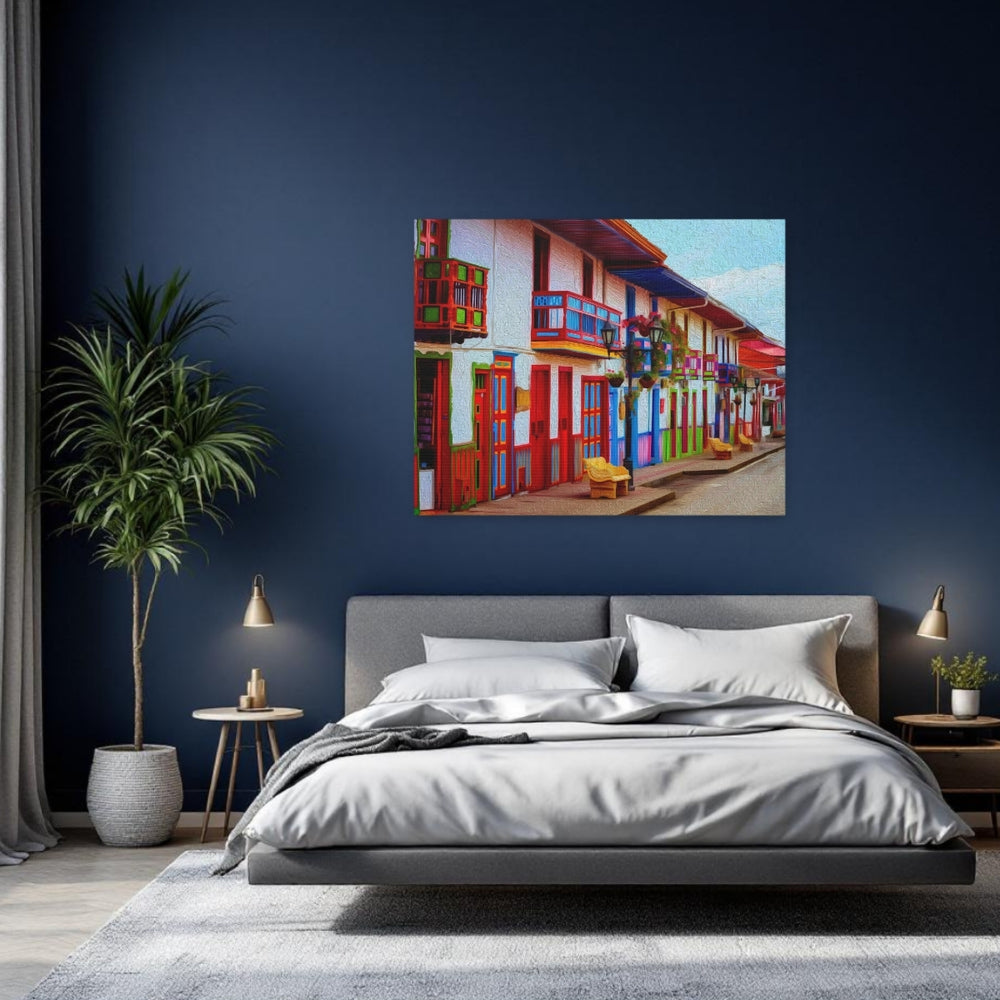 Salento, Colombia | Colorful Colonial Street Scene | Original Series Gallery Canvas detail