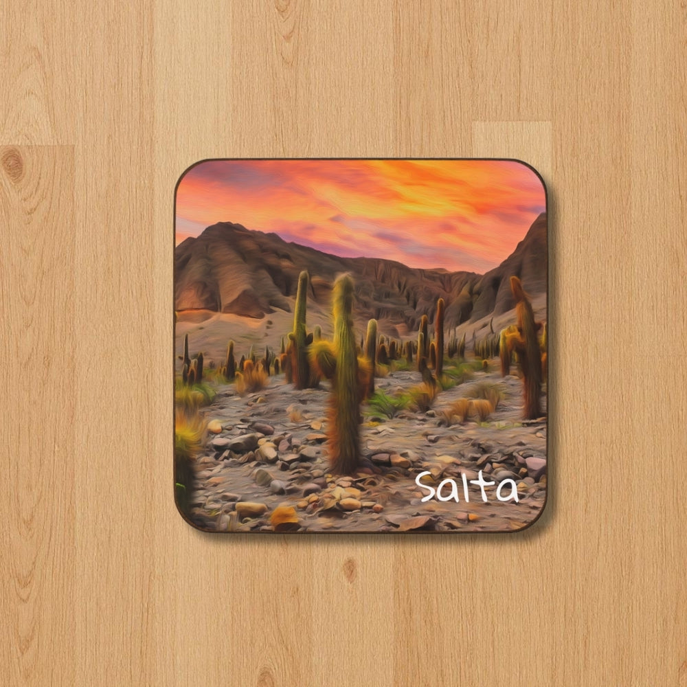 Salta, Argentina | Desert Cactus Sunset Landscape | Original Series Hardboard Coaster