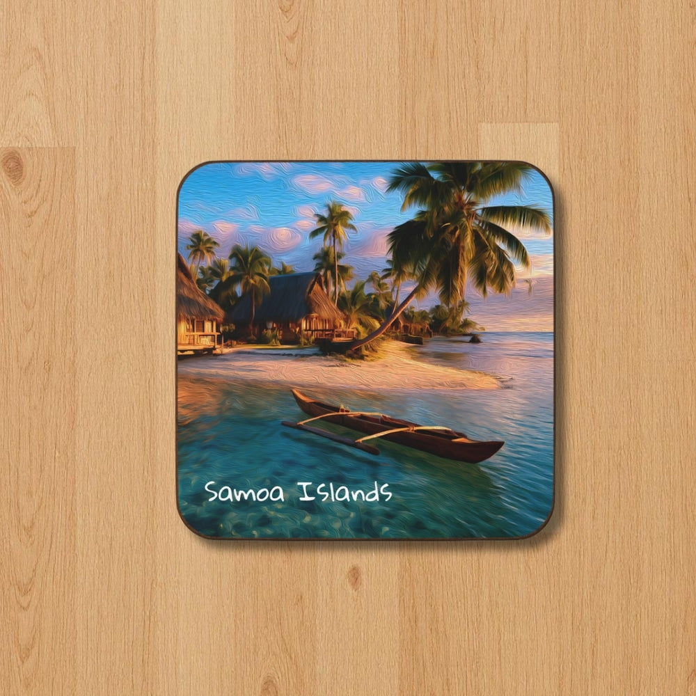 Samoa Islands, Samoa | Tropical Island Beach Bungalows | Original Series Hardboard Coaster
