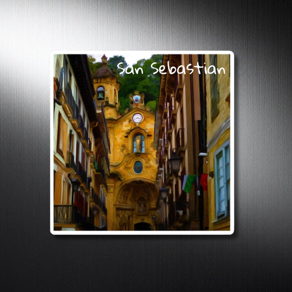San Sebastian, Spain | Old Town Church Street | Original Series Decorative Magnet