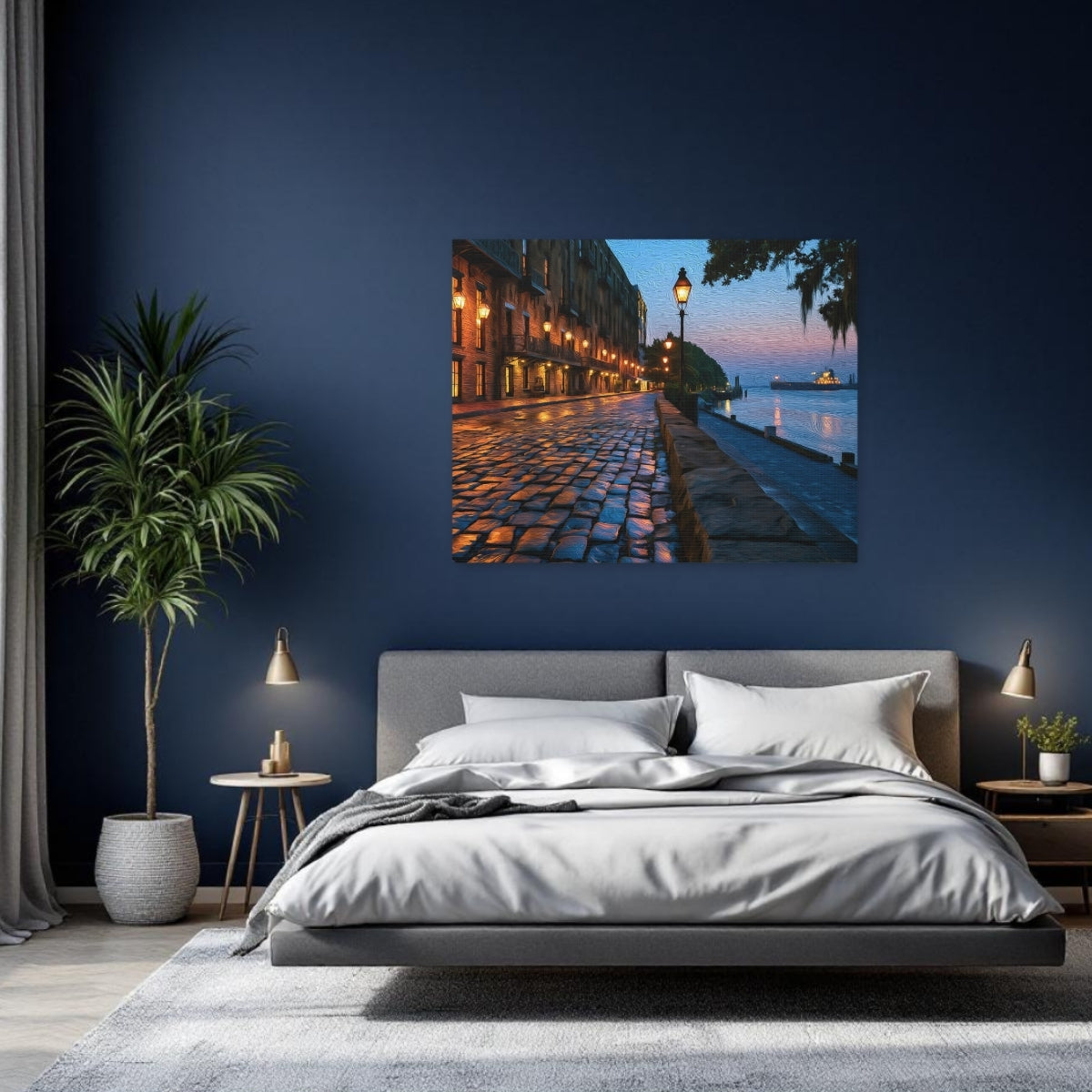 Savannah, Georgia | River Street Cobblestone Waterfront | Original Series Gallery Canvas detail