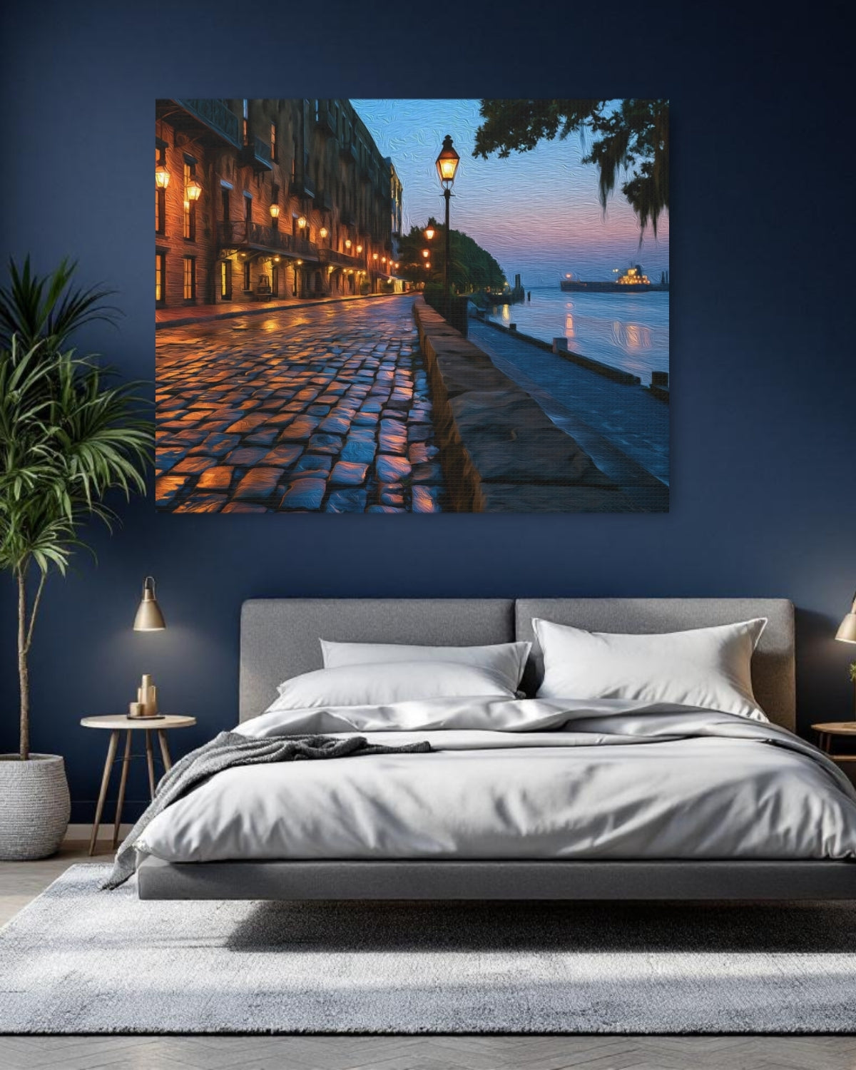 Savannah, Georgia | River Street Cobblestone Waterfront | Original Series Gallery Canvas detail
