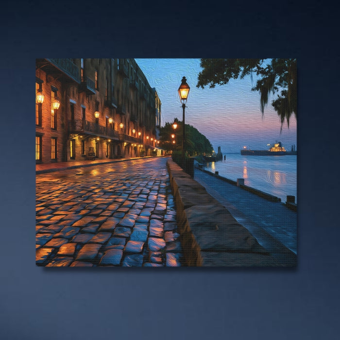 Savannah, Georgia | River Street Cobblestone Waterfront | Original Series Gallery Canvas