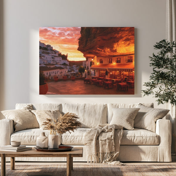 Setenil de las Bodegas, Spain | Cave Restaurant Sunset Plaza | Original Series Gallery Canvas