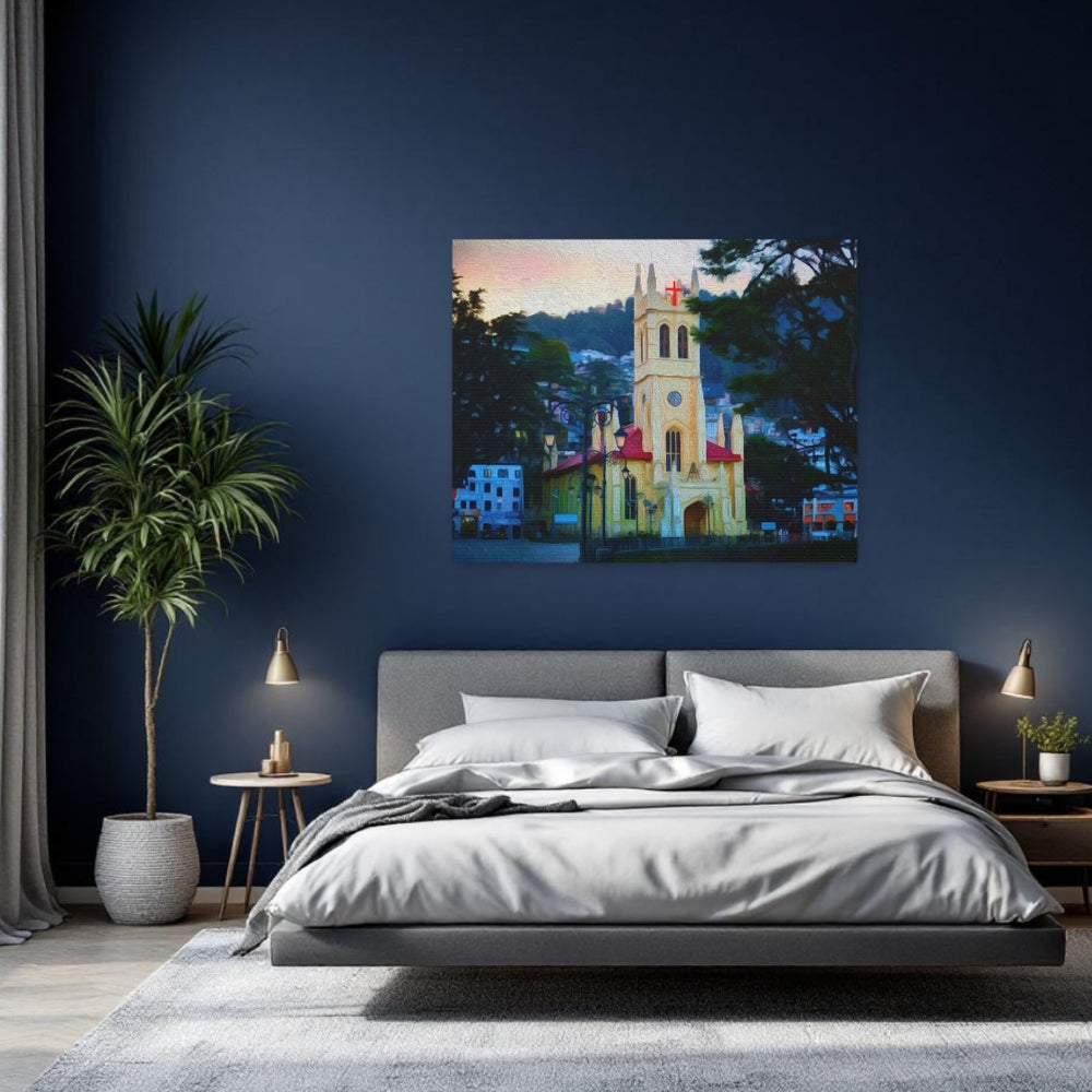 Shimla, India | Shimla Church at Dusk | Original Series Gallery Canvas detail