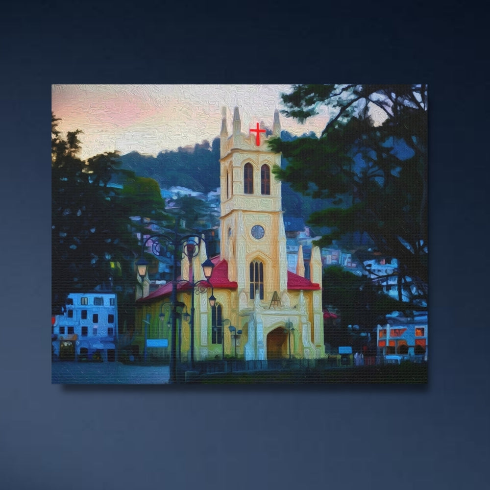 Shimla, India | Shimla Church at Dusk | Original Series Gallery Canvas detail