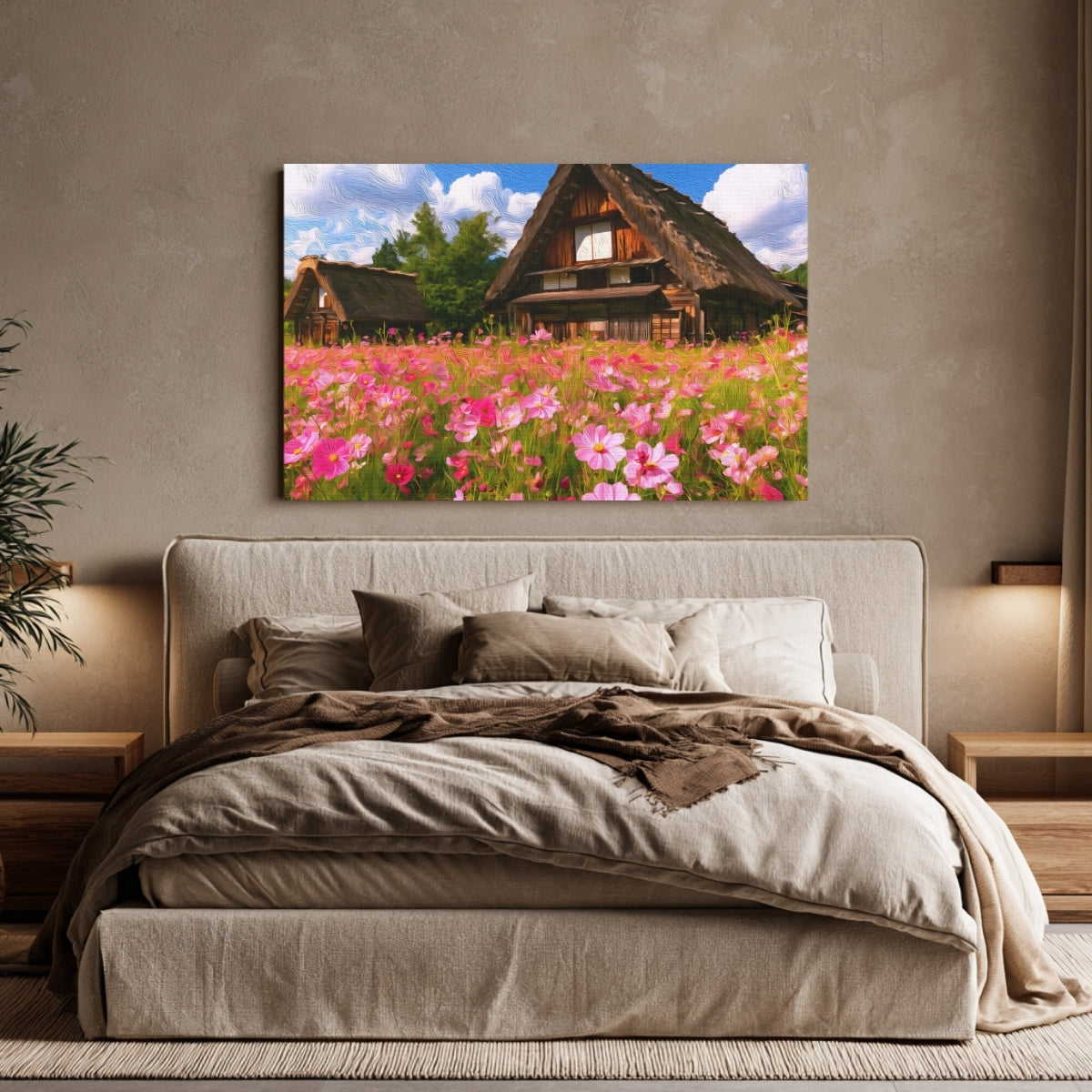 Gassho-zukuri Farmhouses Cosmos Field — Shirakawa-go, Japan, view 4