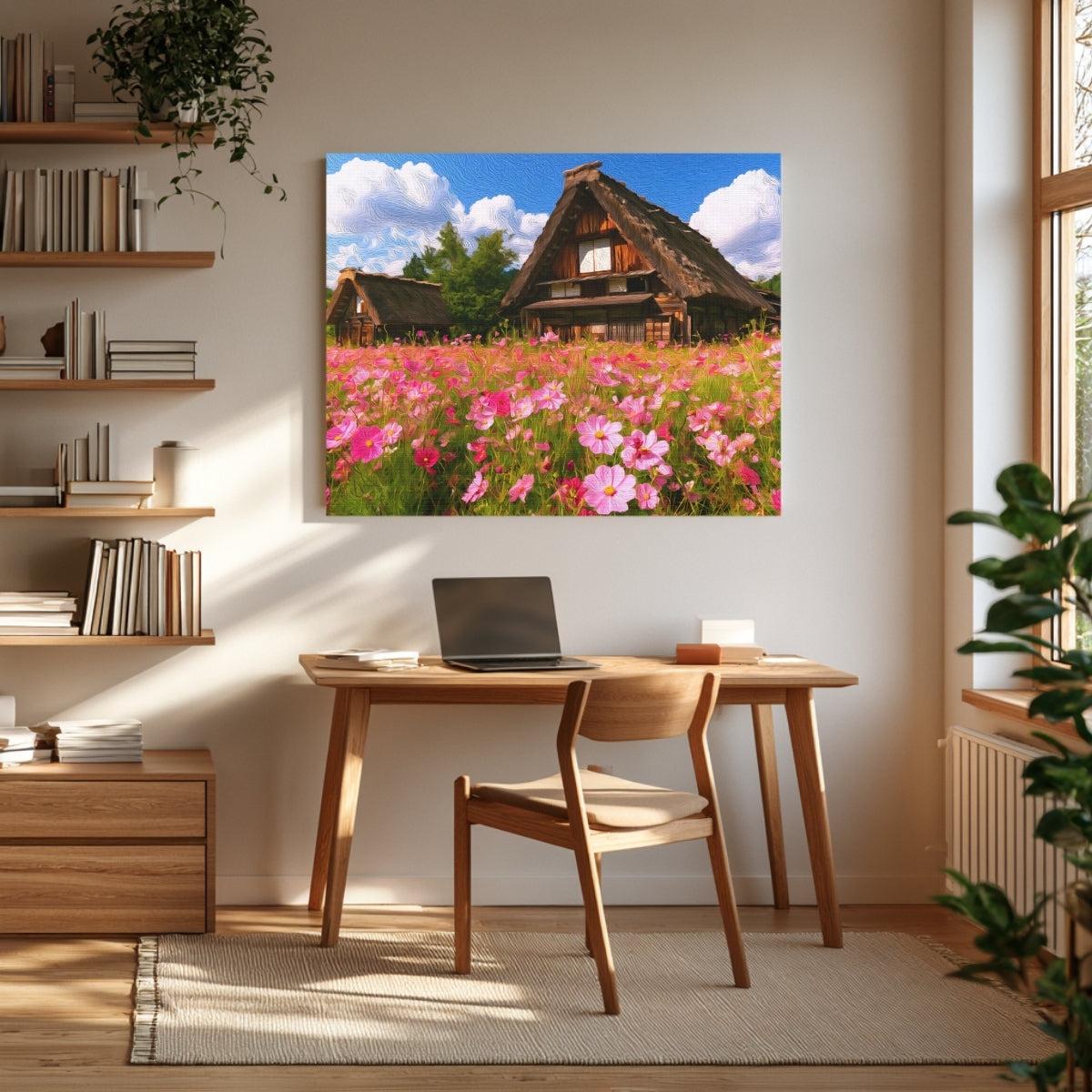 Gassho-zukuri Farmhouses Cosmos Field — Shirakawa-go, Japan, view 3