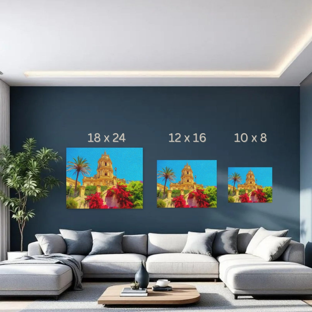 Sicily, Italy | Baroque Cathedral with Bougainvillea | Original Series Gallery Canvas detail