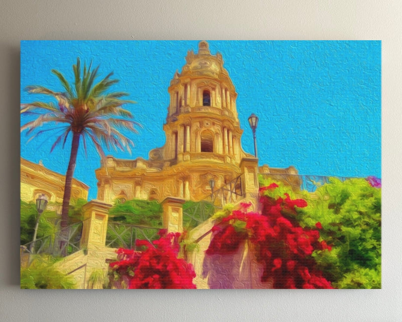 Baroque Cathedral with Bougainvillea — Sicily, Italy