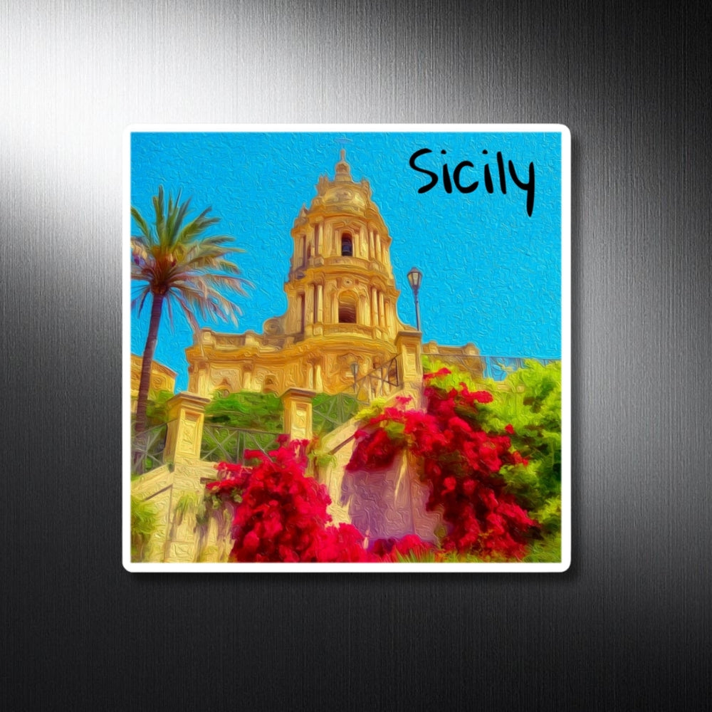 Sicily, Italy | Baroque Cathedral with Bougainvillea | Original Series Decorative Magnet