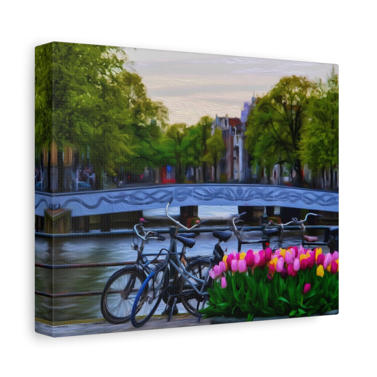 Amsterdam Canal Bridge Tulips — Amsterdam, Netherlands, canvas side view