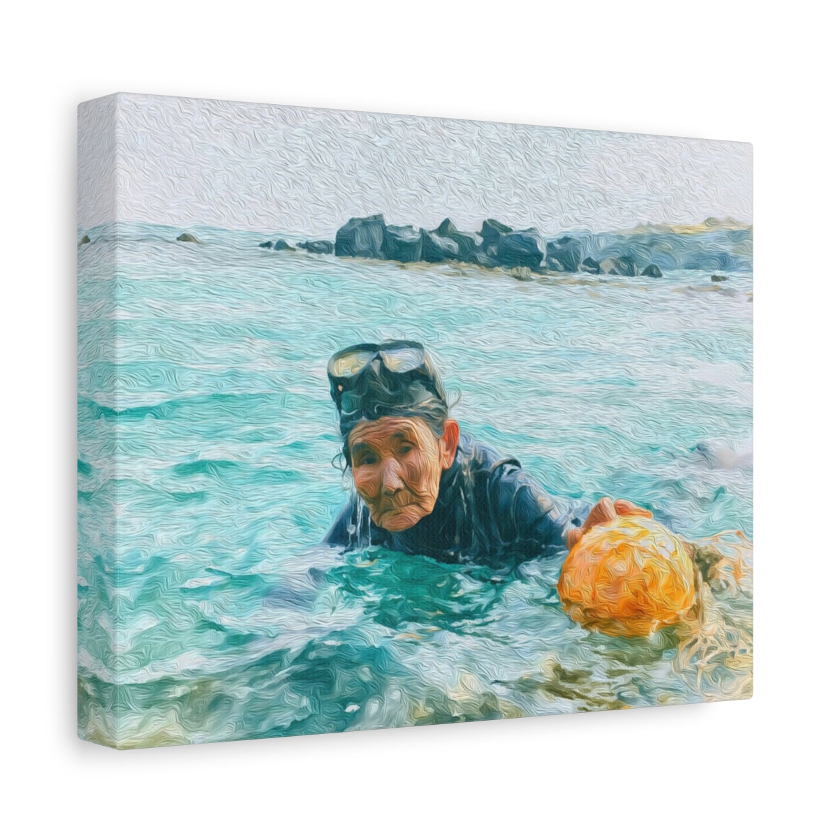 Jeju Haenyeo Diver Emerging Sea — Jeju Island, South Korea, canvas side view