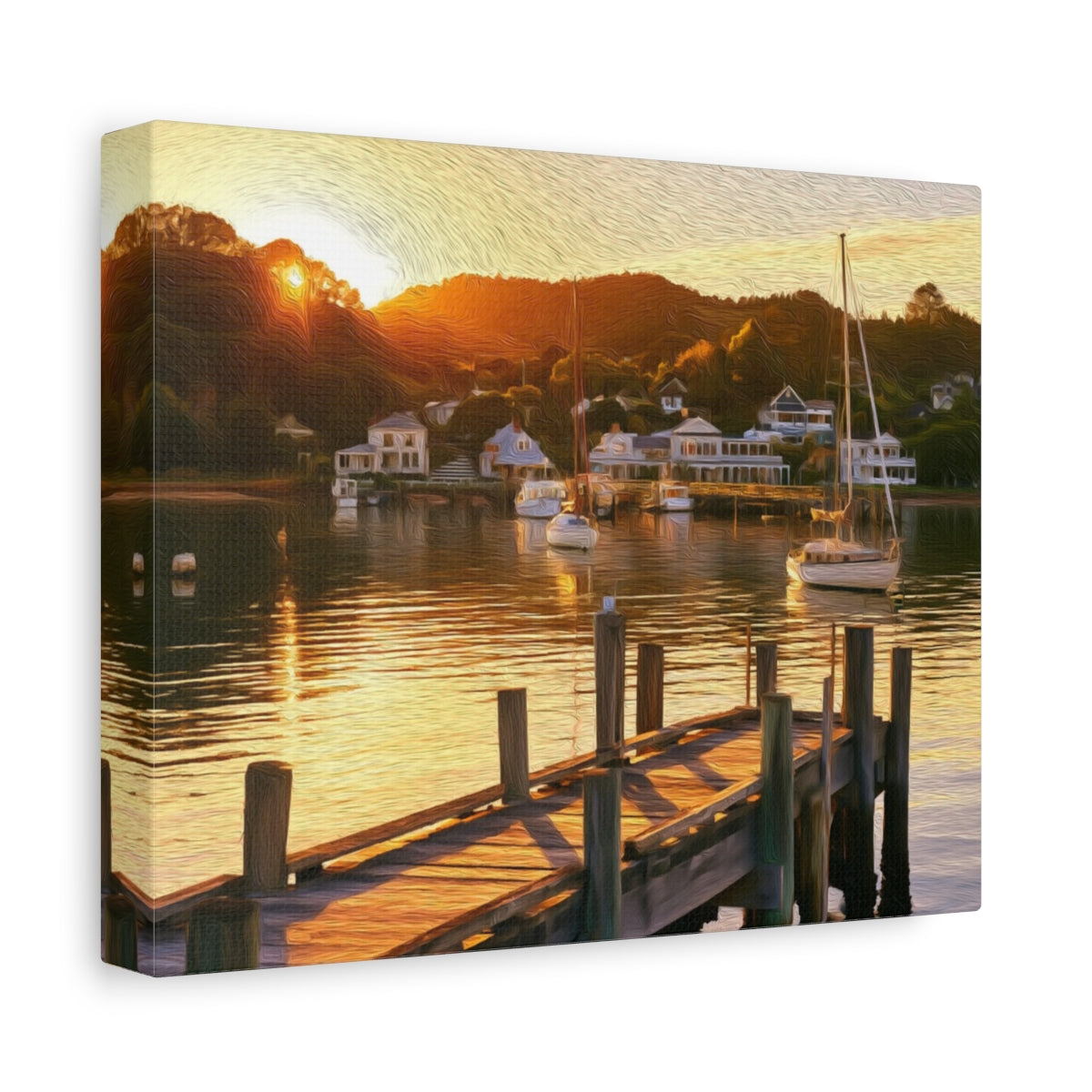 Opua Harbour Sunset Dock — Bay of Islands, New Zealand, canvas side view