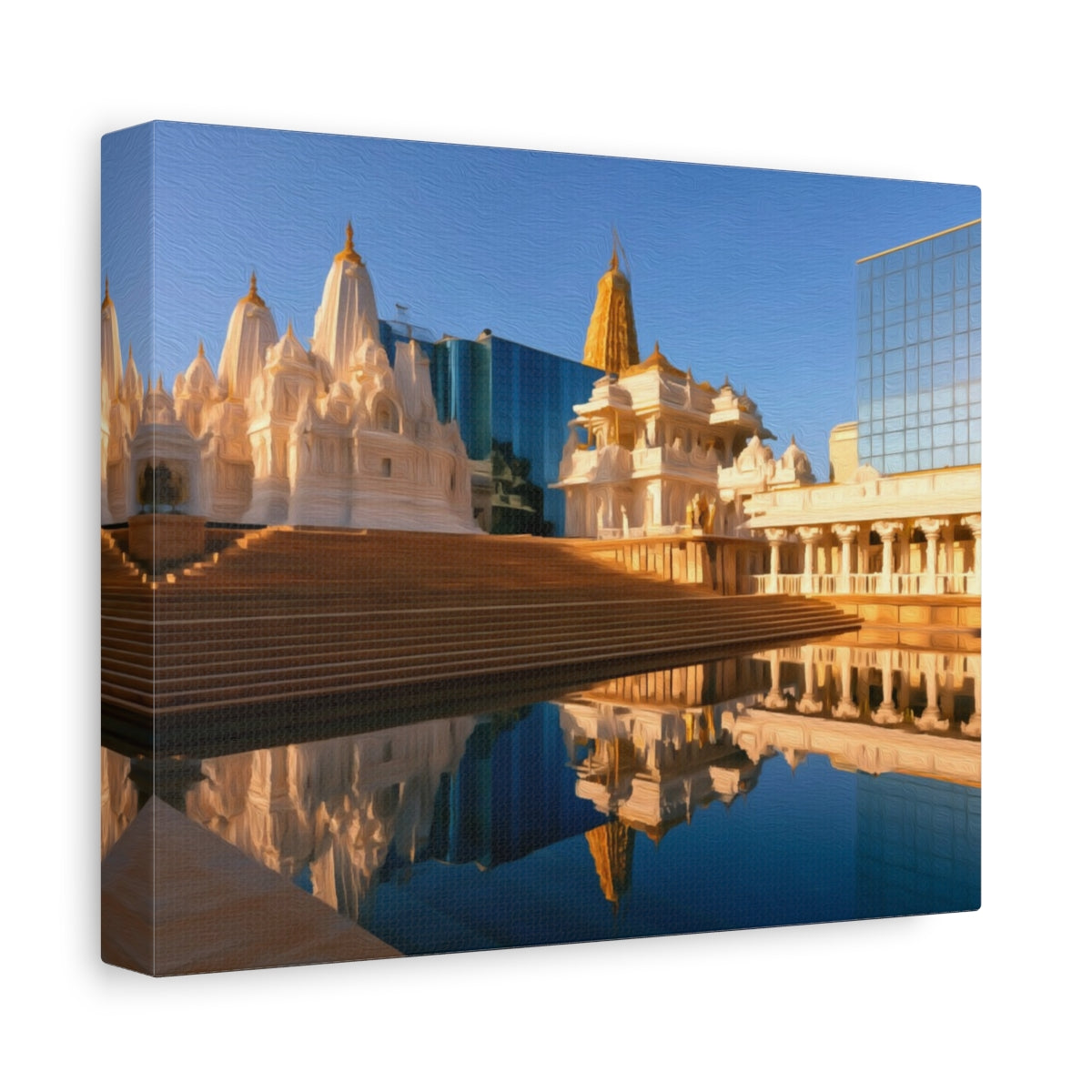 Hindu Temple Reflection Pool — Bangalore, India, canvas side view