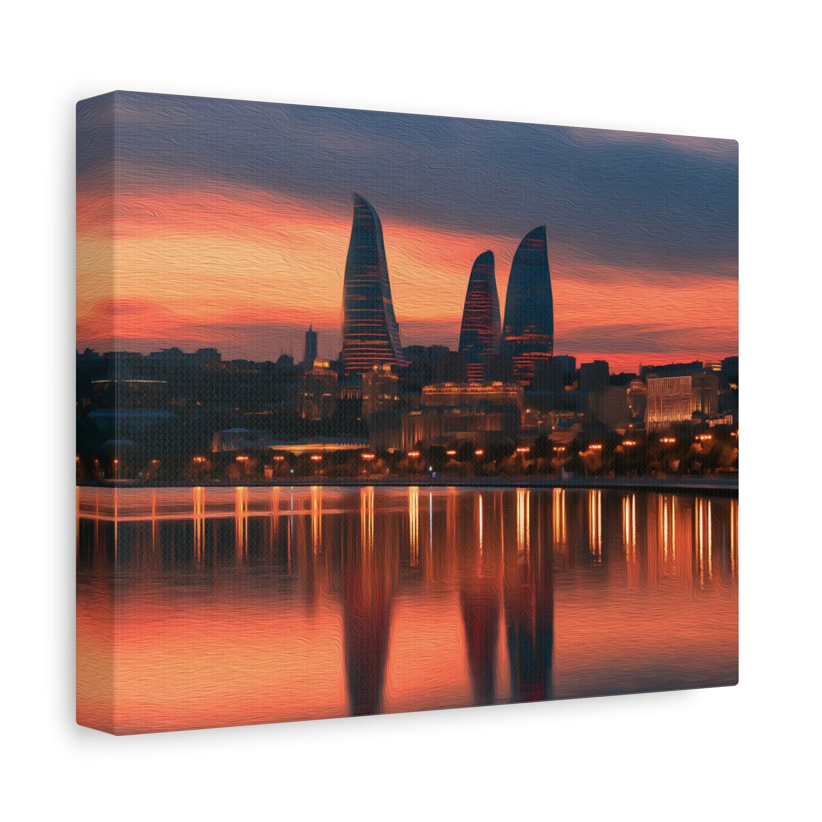Baku Bayfront Flame Towers Skyline — Baku, Azerbaijan, canvas side view