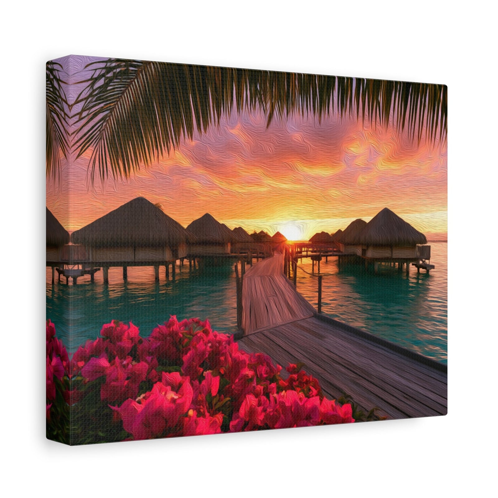 Bora Bora Overwater Bungalows Sunset — Bora Bora, French Polynesia, canvas side view