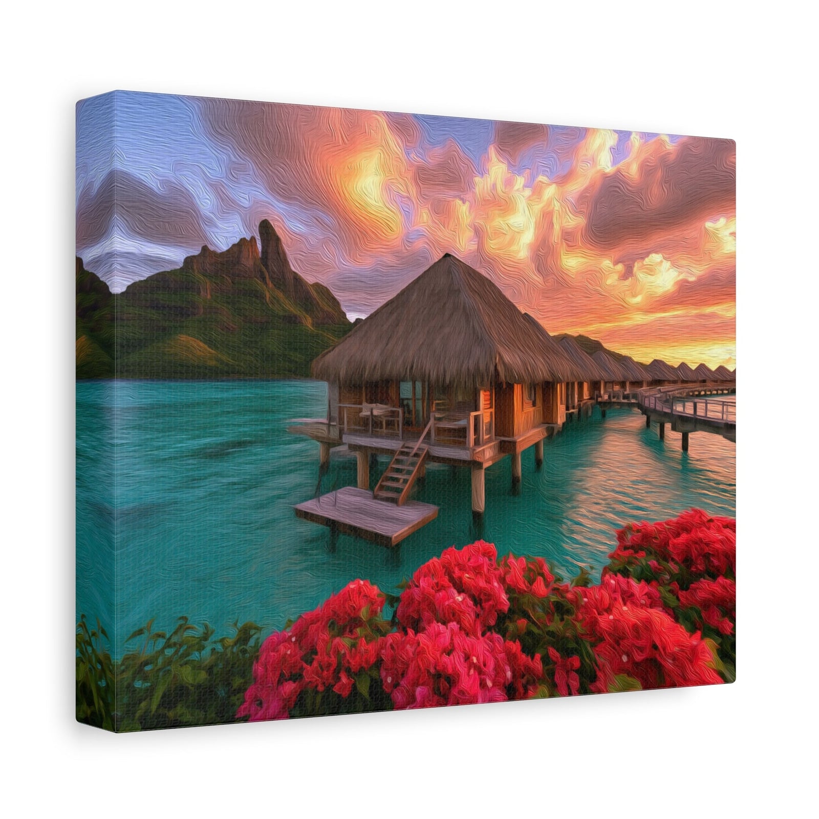 Bora Bora Overwater Bungalows Sunset — Bora Bora, French Polynesia, canvas side view