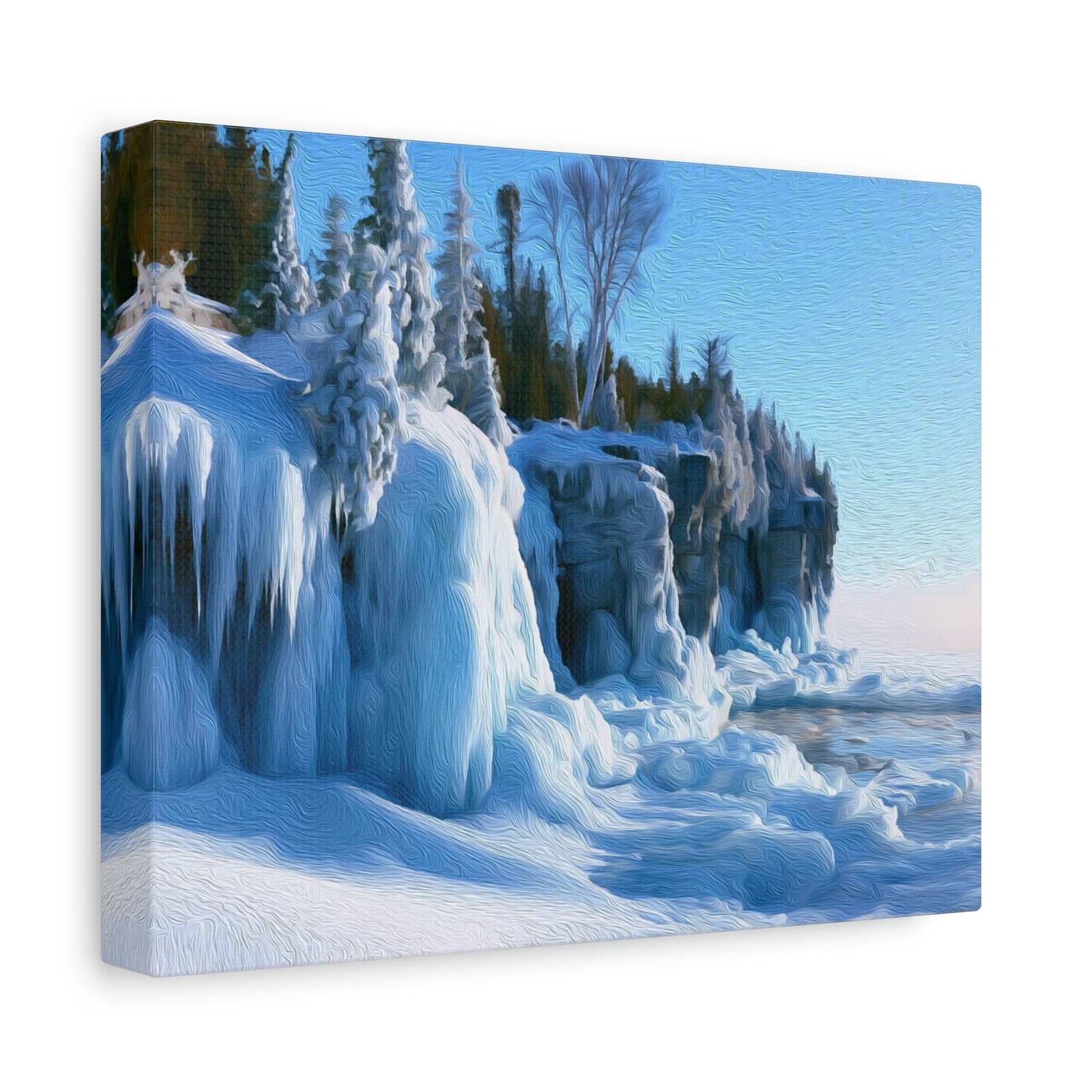 Frozen Lake Michigan Cliffs — Door County, Wisconsin, canvas side view