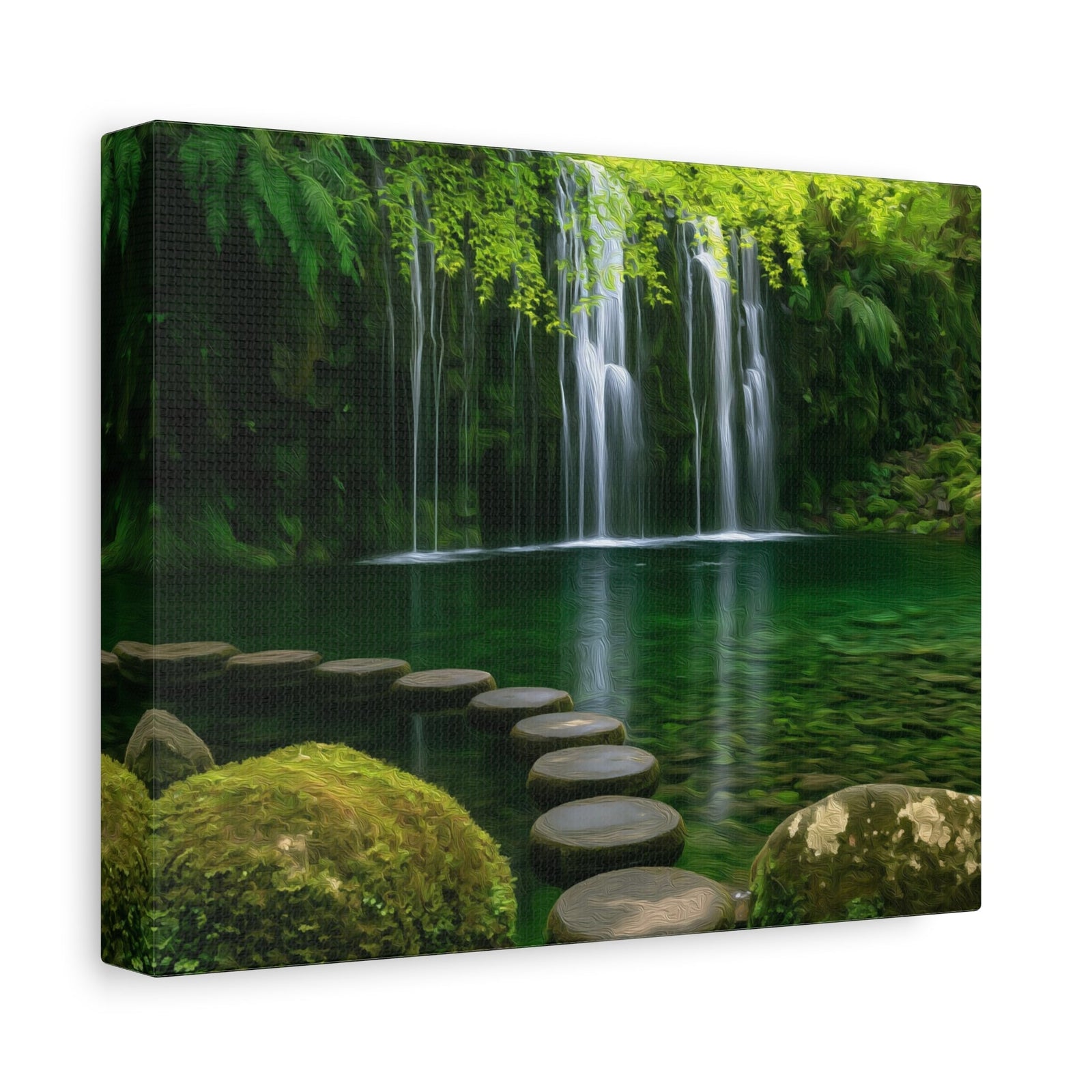 Hakone Garden Stepping Stones Waterfall — Hakone, Japan, canvas side view