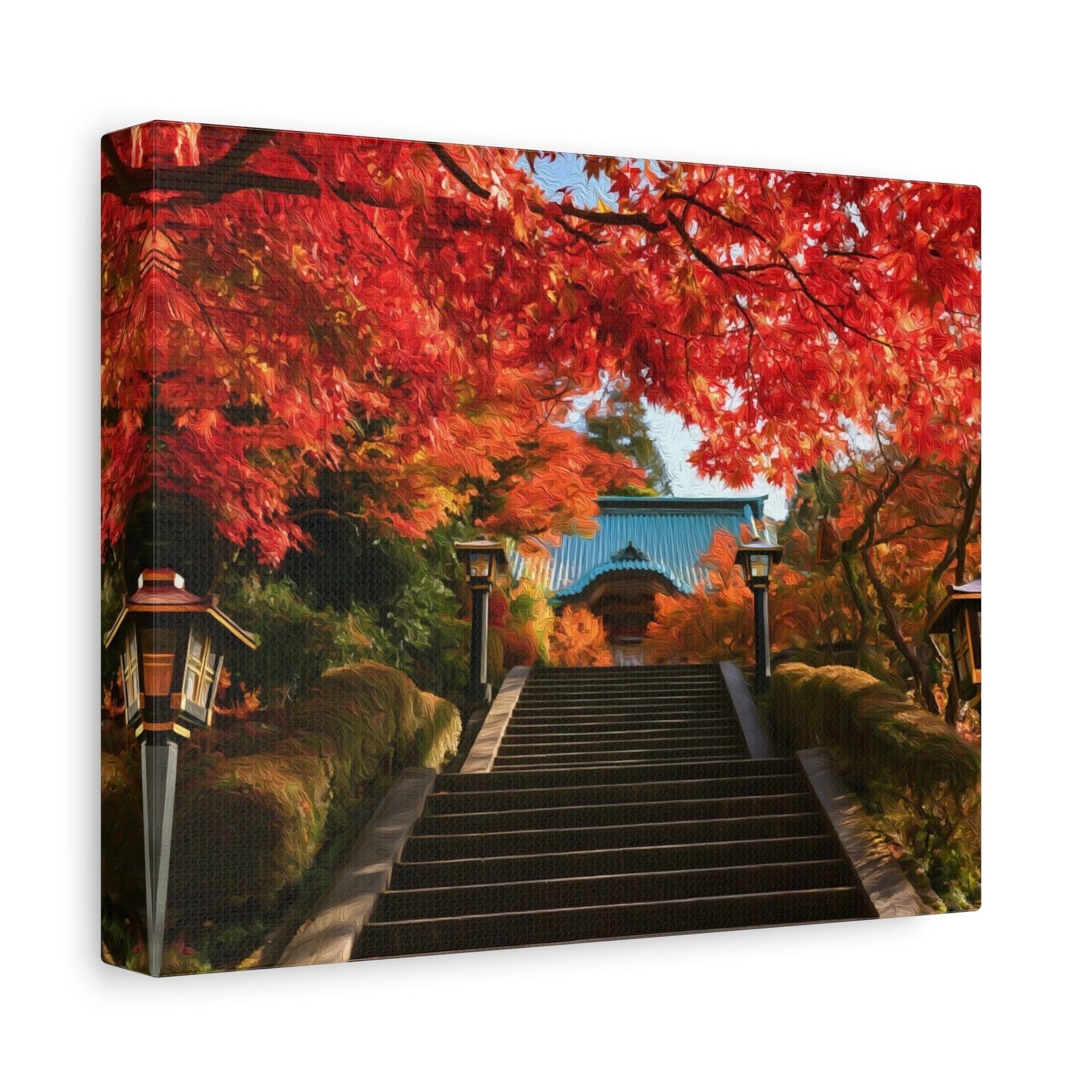 Hakone Temple Autumn Stairway — Hakone, Japan, canvas side view
