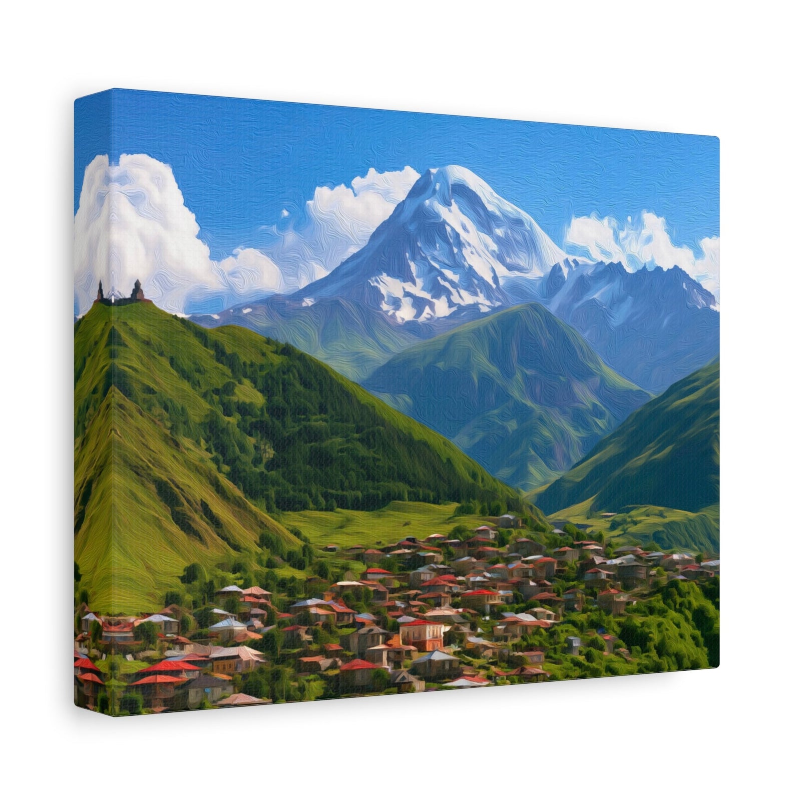Kazbegi Village Mount Kazbek — Kazbegi, Georgia, canvas side view