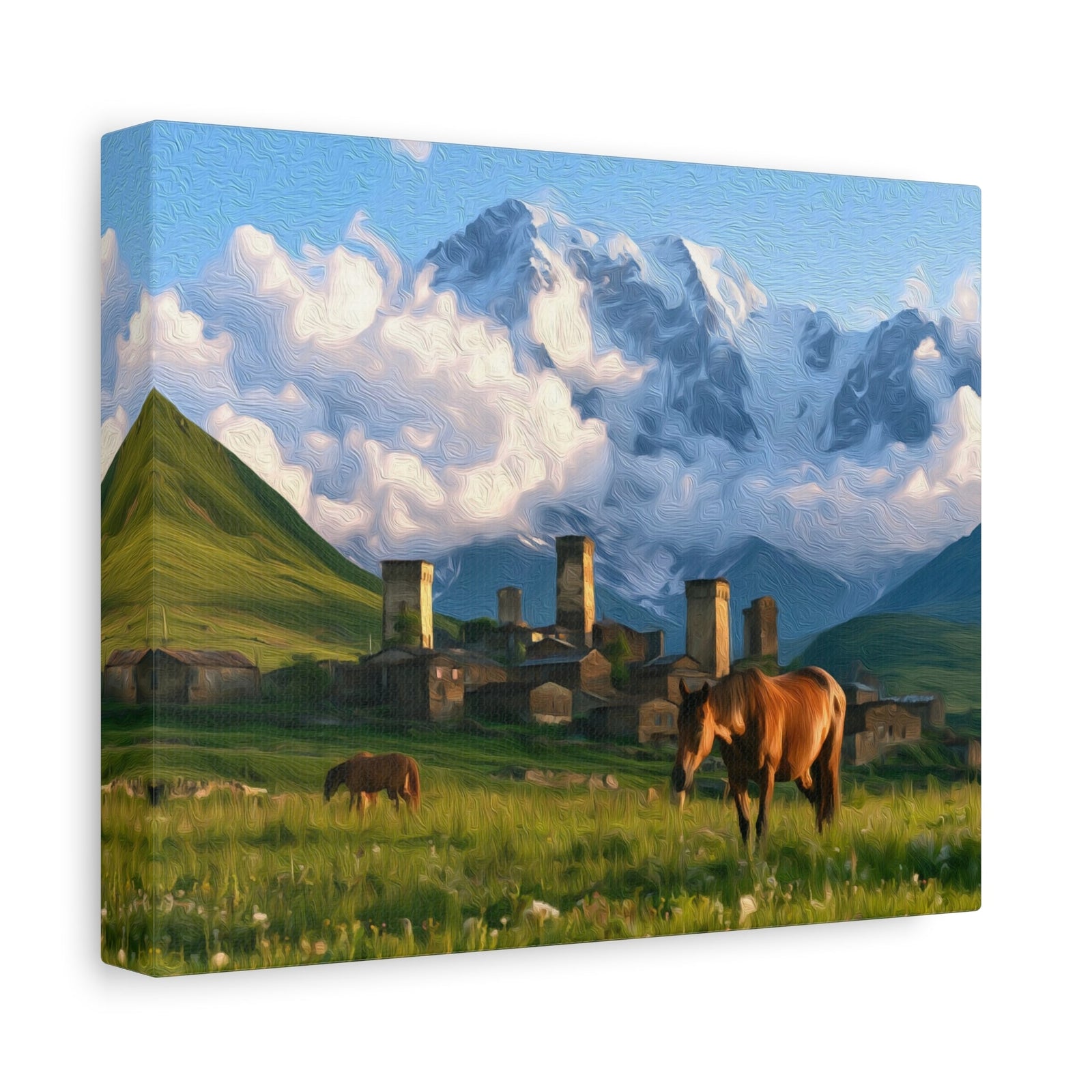 Ushguli Medieval Tower Houses — Mestia, Georgia, canvas side view