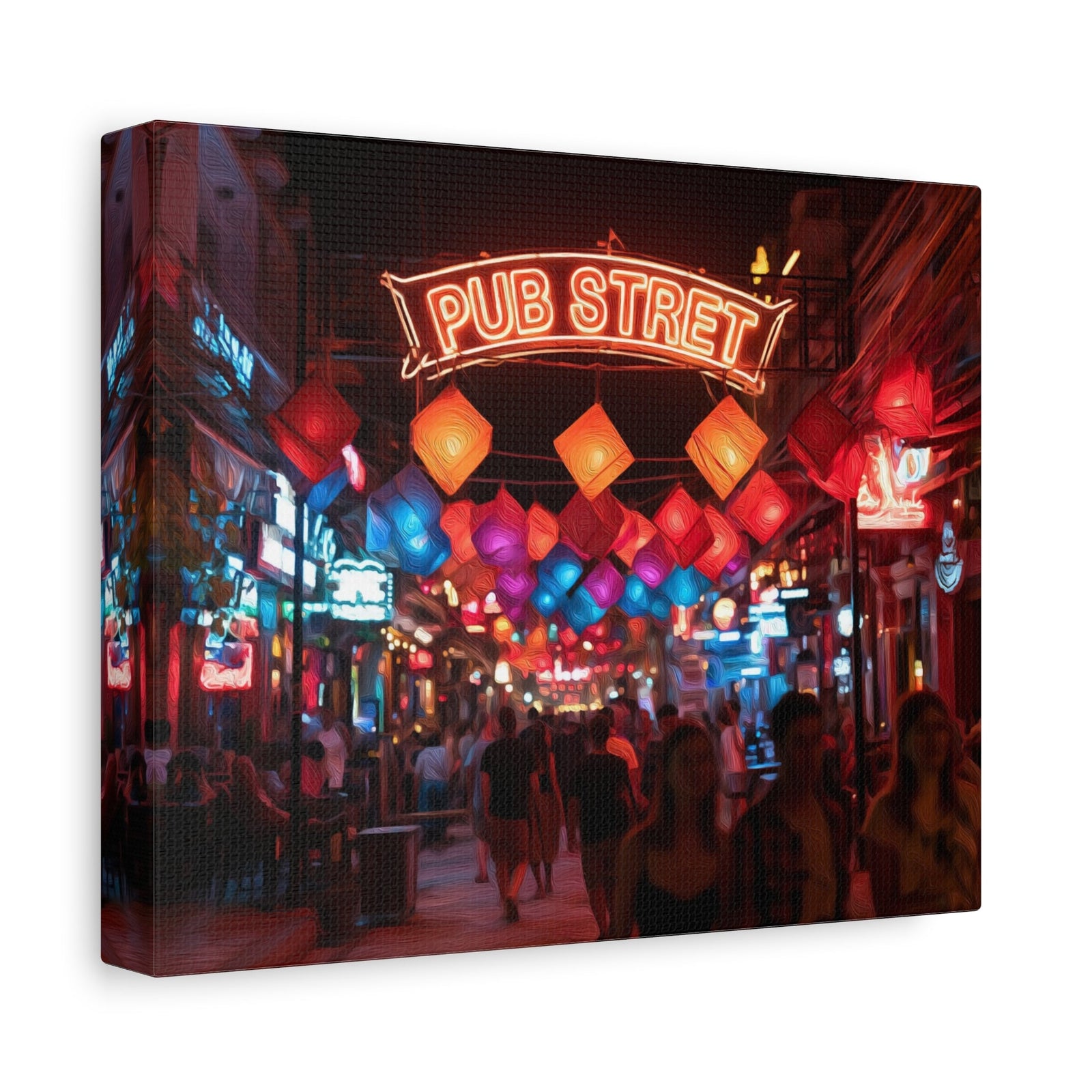 Pub Street Neon Night — Siem Reap, Cambodia, canvas side view