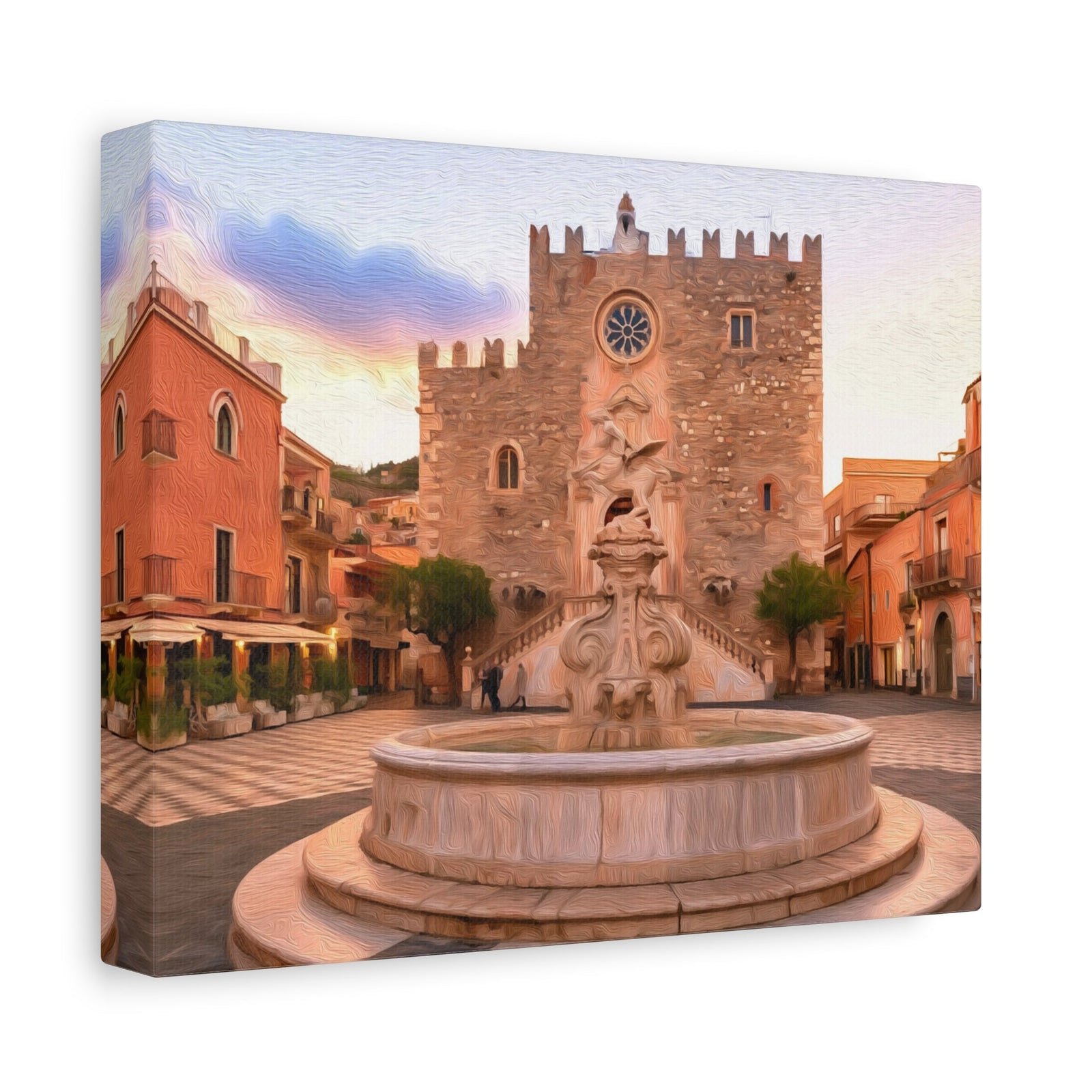 Piazza del Duomo Taormina Fountain — Taormina, Sicily, canvas side view