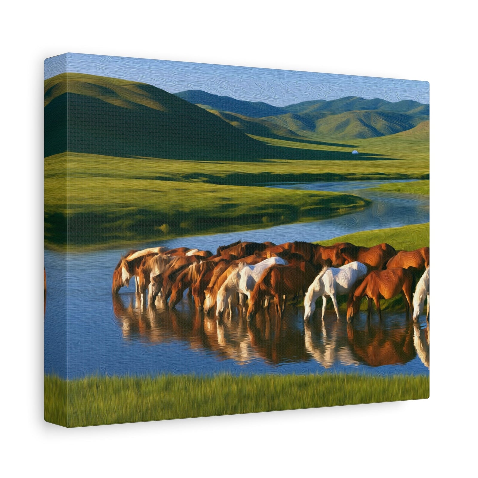 Mongolian Steppe River Horses — Ulaanbaatar, Mongolia, canvas side view