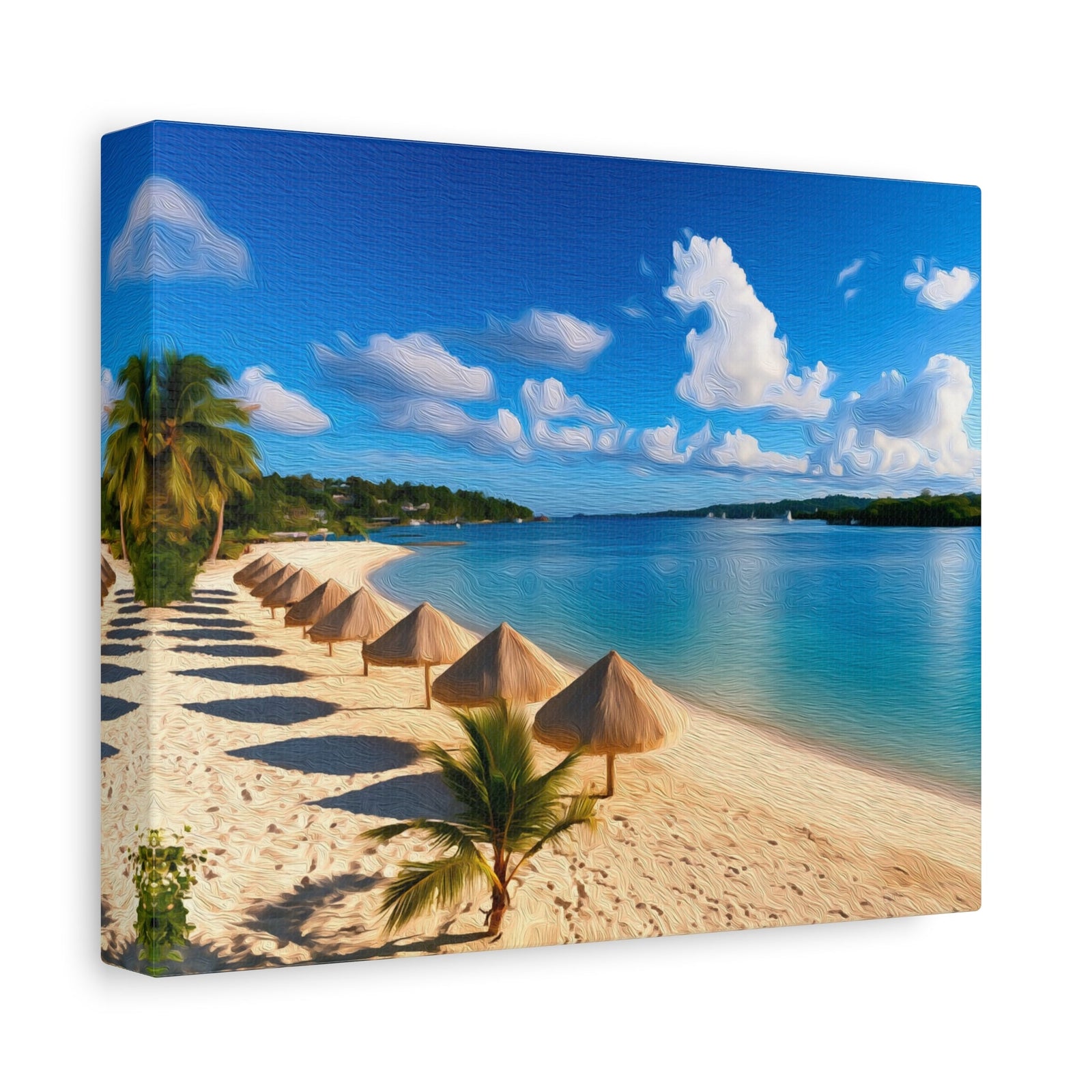 Champagne Beach Thatched Umbrellas — Vanuatu Islands, Vanuatu, canvas side view
