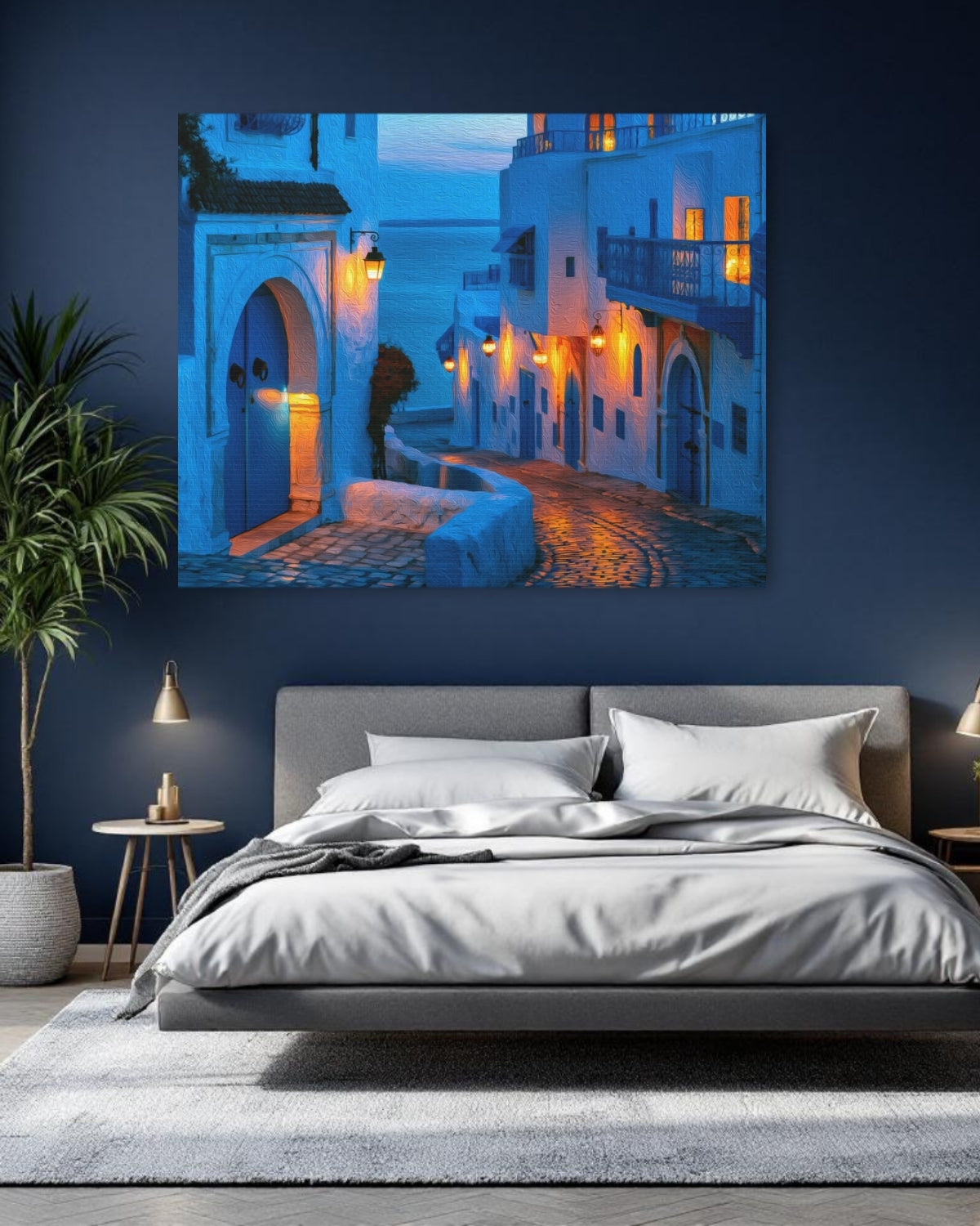 Sidi Bou Said, Tunisia | Sidi Bou Said Evening Alley | Original Series Gallery Canvas detail